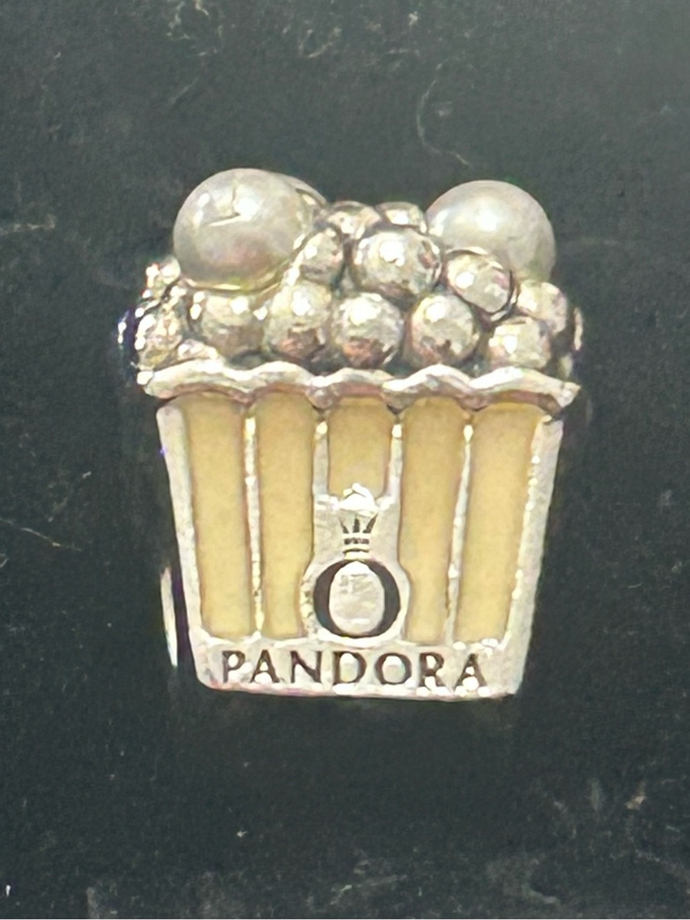 Pandora Yellow Popcorn Bucket Charm with Silver Accents